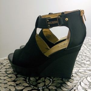 Guess Black Wedge Sandals